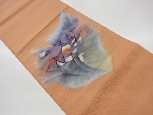 リサイクル　手織り紬すくい織抽象模様織出し名古屋帯